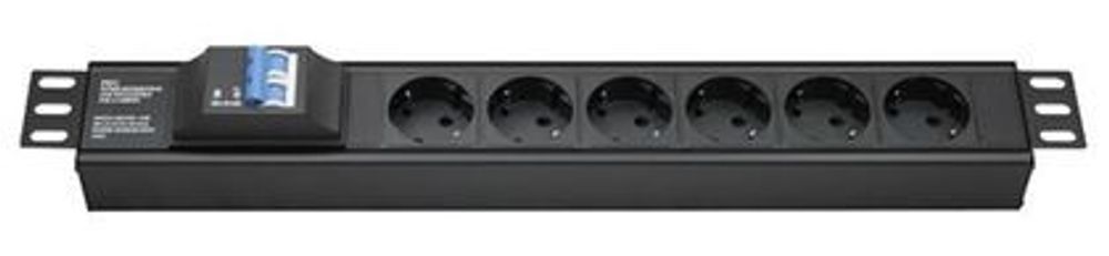Блок распределения питания (PDU) 19&quot; 16A с автоматом 2P, Вых:6 Schuko, Вх:Schuko