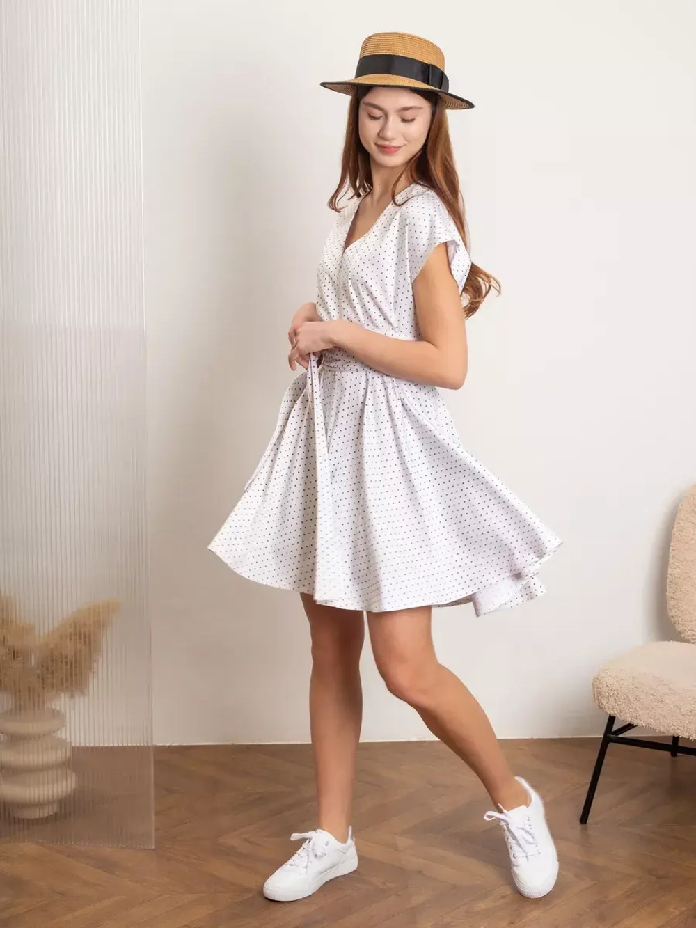 Комбинезон летний с шортами в горошек