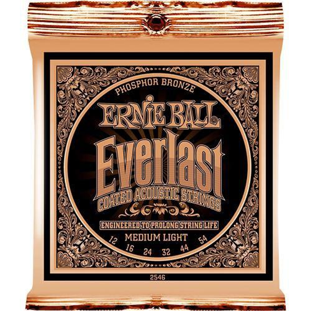 Ernie Ball 2546 Everlast Coated Phosphor Bronze Medium Light струны для акустической гитары, (12-16-24w-32-44-54), фосфорная бронза с нанонапылением.