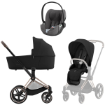 Коляска 3 в 1 Cybex Priam IV Rosegold complete и автокресло Cloud T i-Size Mirage Grey Plus Sepia Black