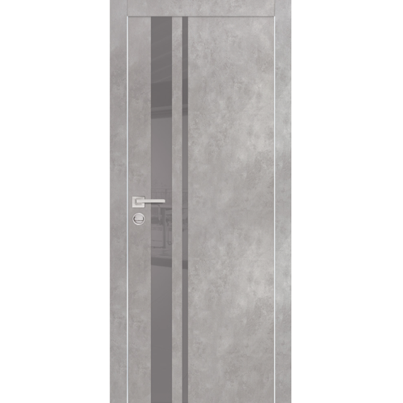 Фото межкомнатной двери экошпон Profilo Porte PX-16 серый бетон с алюминиевой кромкой с 2-х сторон стекло Lacobel серый