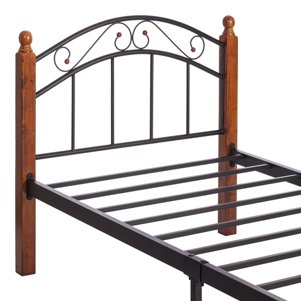 Кровать AT-8077 - дерево гевея/металл, 90*200 см (Single bed), красный дуб/черный