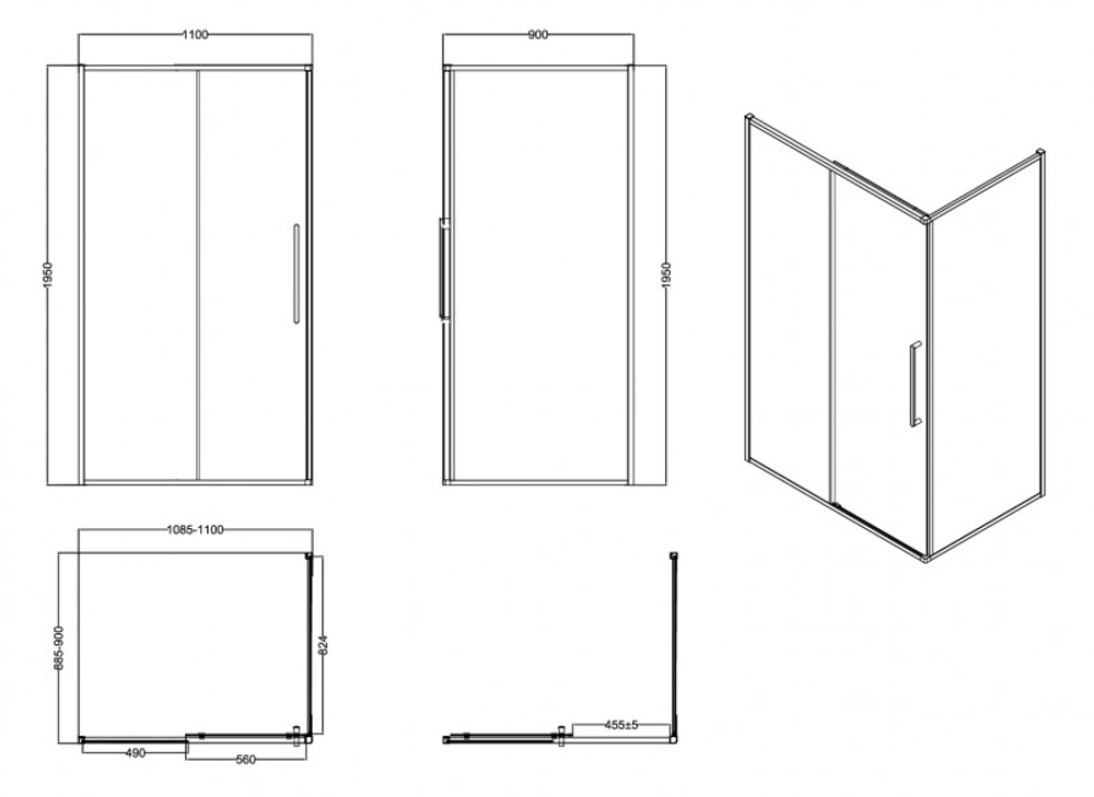 Ограждение душевое ESBANO ESS-119PS-B 110x90x195