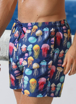 Мужские пляжные шорты с принтом в виде медуз (Размер: XL) (Цвет: синий)