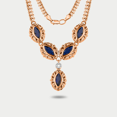 Колье женское из розового золота 585 пробы с сапфирами и фианитами (арт. 126-2027_sap-01)