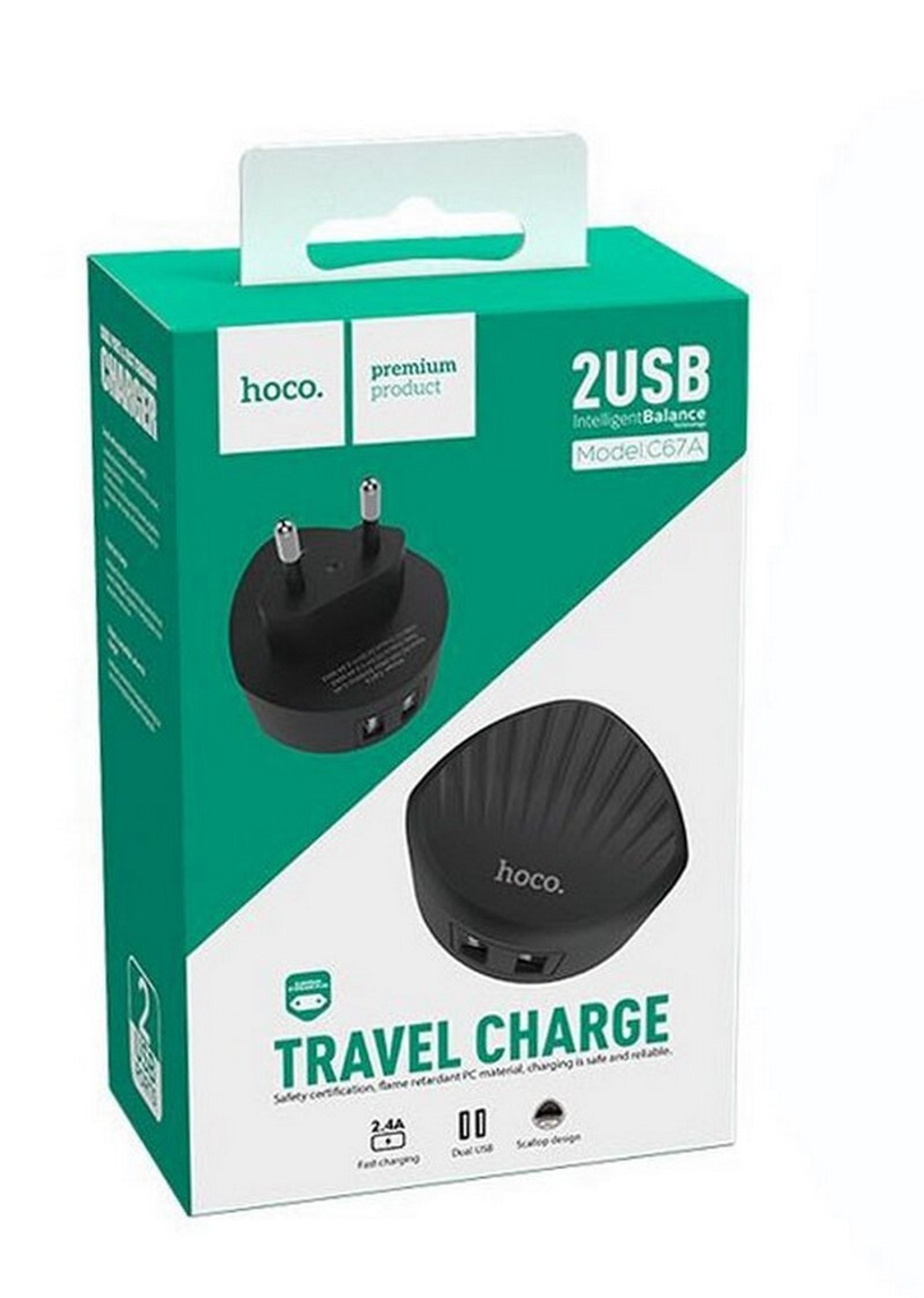 Сетевой адаптер питания HOCO C67A 2USB 2.4A (черный)