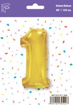 Шар (40''/102 см) Цифра, 1, Золото, 1 шт. в уп.