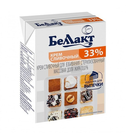 Крем сливочный для взбивания 33% 200г. Беллакт