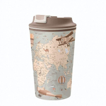 Термостакан с клапаном и декором "карта" 350мл (светло-бежевый)