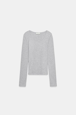 ZARA ФУТБОЛКА С ДЛИННЫМИ РУКАВАМИ, СЕРЫЙ МЕЛАНЖ