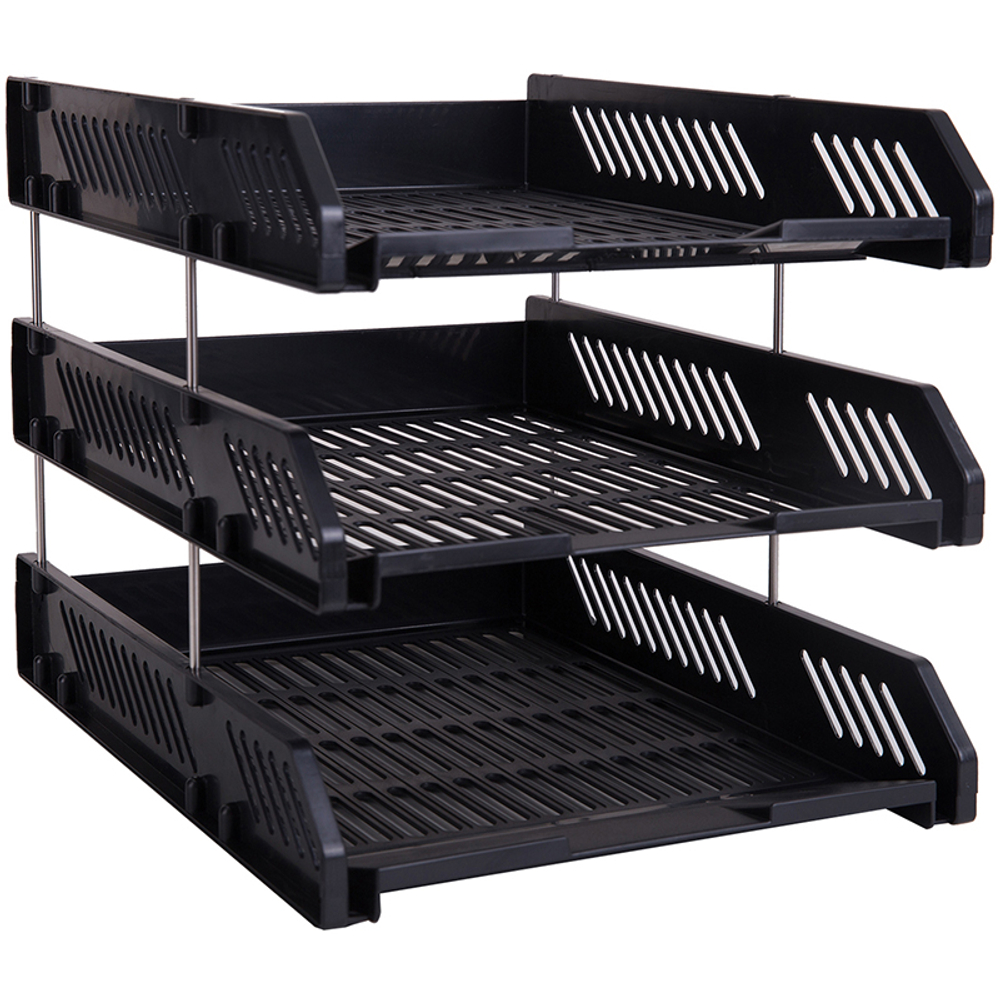 Лоток горизонтальный DELI, 3-х рядный,  пластик, черный