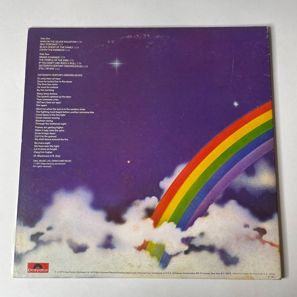 Винтажная виниловая пластинка LP Rainbow Ritchie Blackmore's (Japan 1978) (No Obi) Sixteenth Century Greensleeves