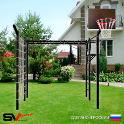 Уличная шведская стенка Sv Sport рукоход с комплектом турник прямой 2шт У5077К (Турник/Брусья/Щит баскет/Кронш бокс/Сетка)