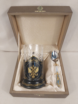 Чайный набор "Герб России" сусальное золото (Ручная роспись Палех)