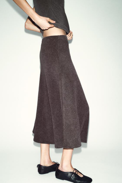 ZARA ЮБКА ИЗ МЯГКОЙ ТКАНИ, КОРИЧНЕВЫЙ МЕЛАНЖ