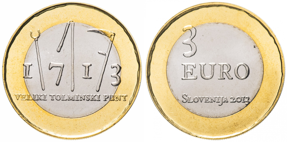 Словения 3 евро, 2013 300 лет крестьянскому восстанию в Толмино