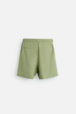 ZARA ШОРТЫ ИЗ 100% ЛЬНА, ЗЕЛЕНЫЙ