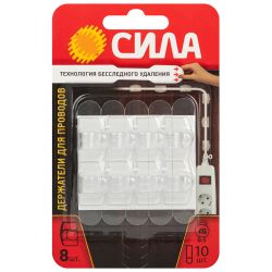 Держатель СИЛА SHС-D10-T8 для проводов с технологией бесследного удаления 8 шт 10 полосок до 500 г прозрачные | Сила