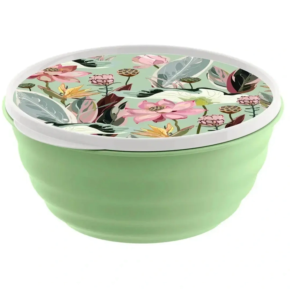 Миска пластиковая 2,1л с крышкой «Latina» с декором зеленый