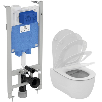 Промо-комлект 3 в 1 465501 BLEND CURVE Подвесной безободковый унитаз с технологией смыва RimLS+®, с крепежом WW966066 ,с адаптором для шарниров сидения TT0298635, T520801 BLEND CURVE Сиденье и крышка, R046367 PROSYS 2.0 Встраиваемая инсталляция