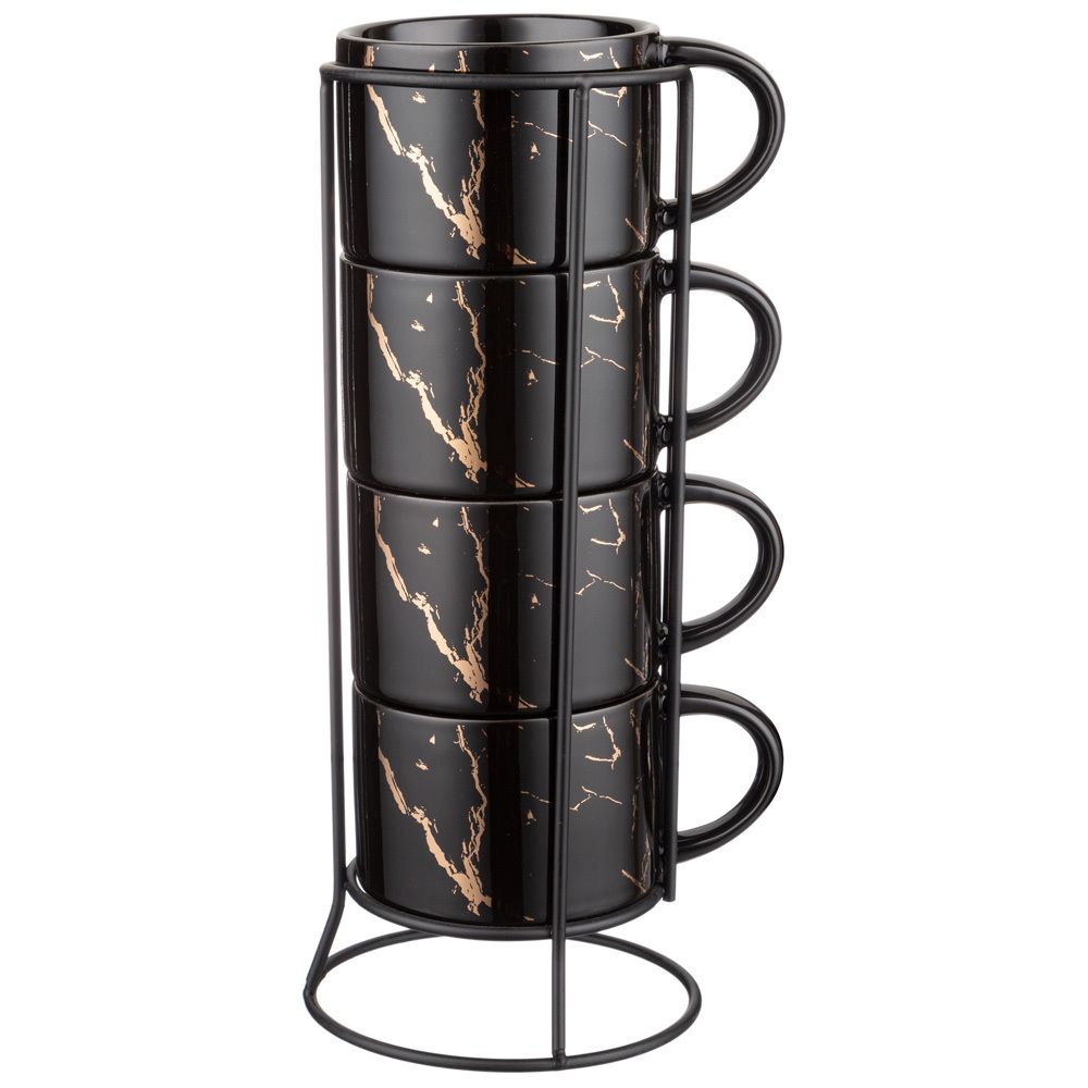 НАБОР КРУЖЕК НА МЕТАЛЛ. ПОДСТАВКЕ LEFARD "FANTASY" 4 ШТ. 300 МЛ ЧЕРНЫЙ (КОР=6НАБ.)