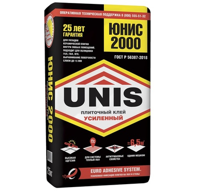 Плиточный клей ЮНИС 2000. 25 кг.