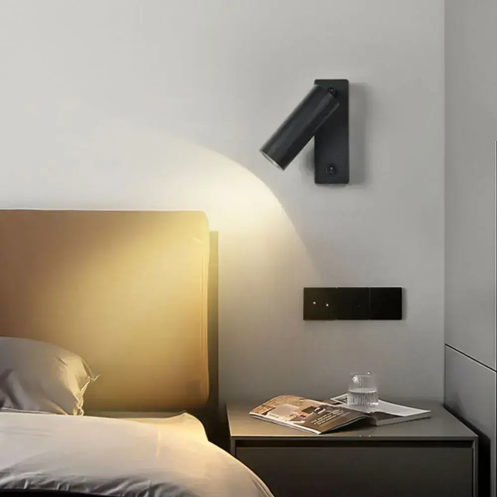 Светильник настенный светодиодный поворотный с выключателем, бра, 3000К, 7 Вт, черный