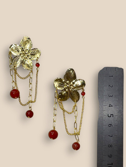 Серьги Сакура с сердоликом