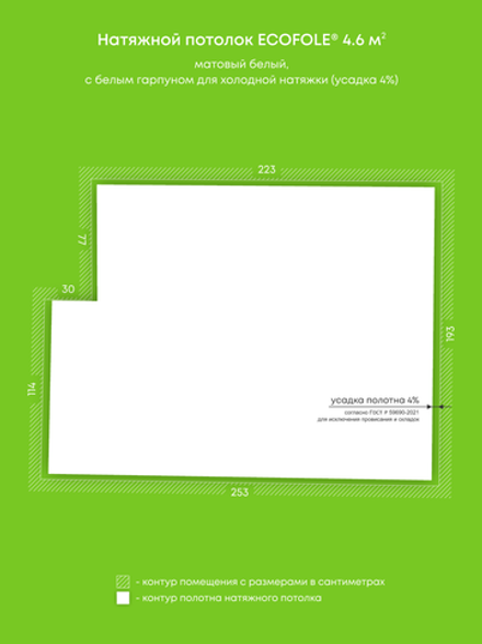 Матовый натяжной потолок 4.6 м2