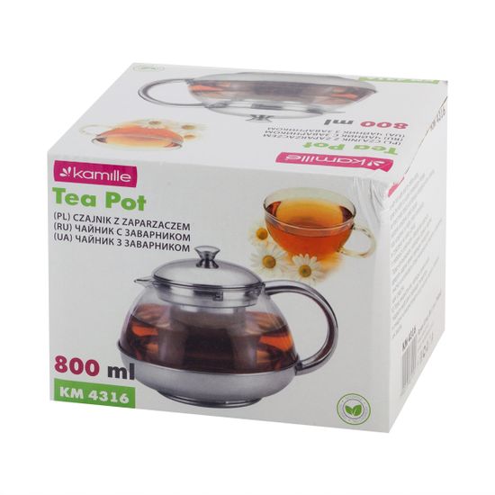 Заварочный чайник 800 мл. Kamille KM 4316 стекло, нержавеющая сталь