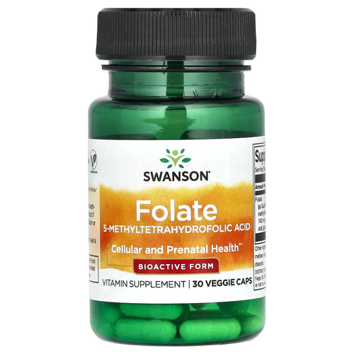 Swanson Vitamins, Фолат, 30 вегетарианских капсул (680 мкг DFE в 1 капсуле)