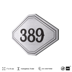 Номерок на дверь квартиры 389, для кабинета, офиса, шильдик 9 х 7 см, брашированная сталь, Айдентика Технолоджи