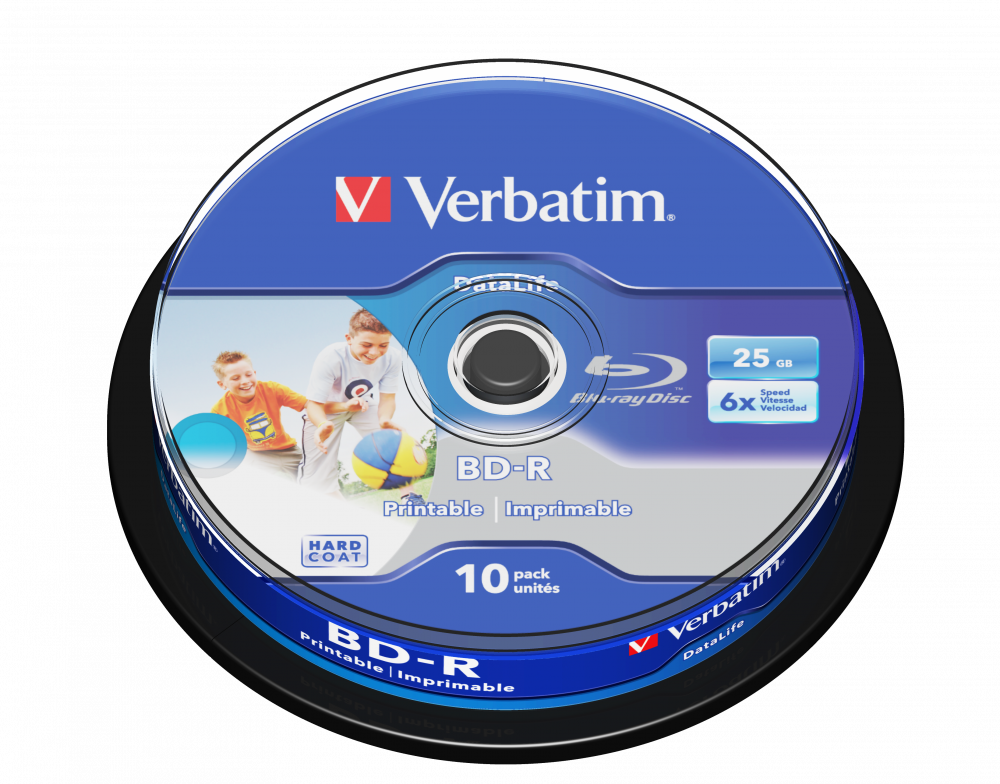 Оптический диск Verbatim BD-R SL 25GB 6X Datalife Wide Inkjet Printable, Spindle, 10 шт
