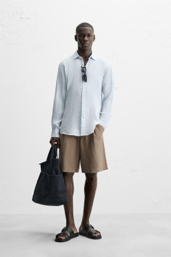 ZARA РУБАШКА ИЗ 100% ЛЬНА, НЕБЕСНО-ГОЛУБОЙ