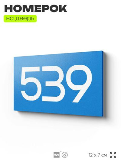 Номер на дверь 539, табличка на дверь для офиса, квартиры, кабинета, аудитории, склада, голубая 120х70 мм, Айдентика Технолоджи