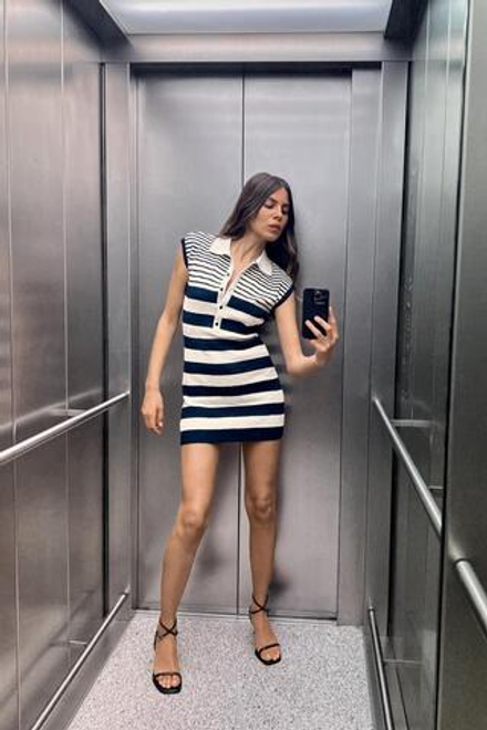 ZARA КОРОТКОЕ ПЛАТЬЕ, ТЕМНО-СИНИЙ/БЕЛЫЙ