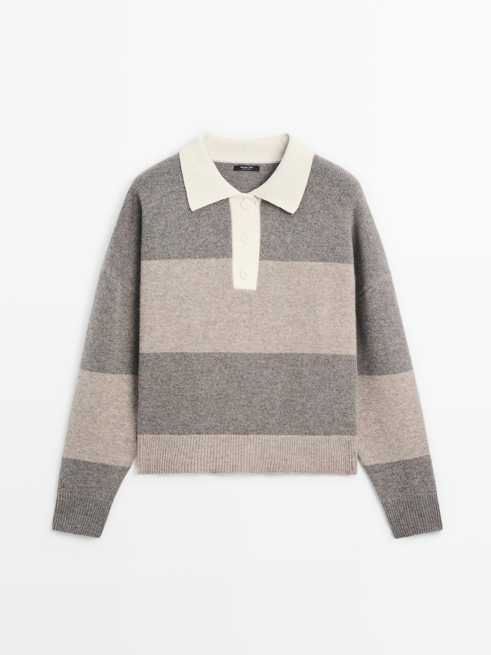 Massimo Dutti Свитер поло из смесовой шерсти в полоску, кротово-коричневый