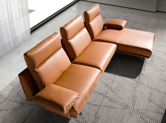 5-местный диван с правым шезлонгом 6227 из терракотово-коричневой кожи
