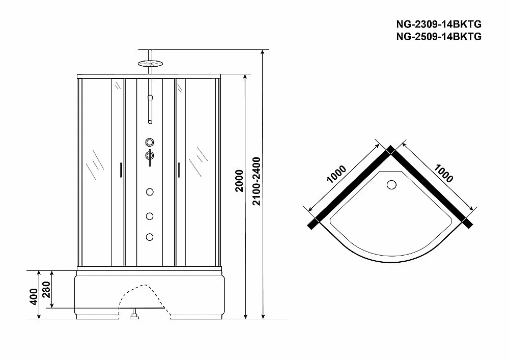 Душевая кабина Niagara Classic NG-2509-14BKTG 100х100 с гидромассажем