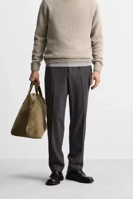 ZARA ШЕРСТЯНЫЕ БРЮКИ С РЕЛЬЕФНЫМ УЗОРОМ, МЯГКИЙ СЕРЫЙ