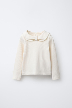 ZARA ТОП В РУБЧИК С КРУГЛЫМ ВОРОТНИКОМ, ЭКРЮ