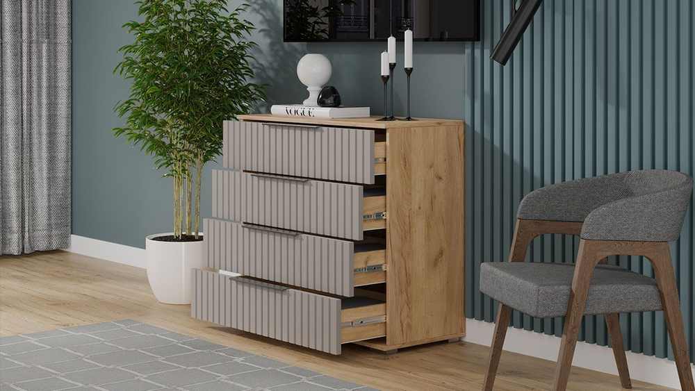 Комод для одежды с ящиками Дуб Крафт золотой/Мокко матовый 4 ящика 92х41х84 см