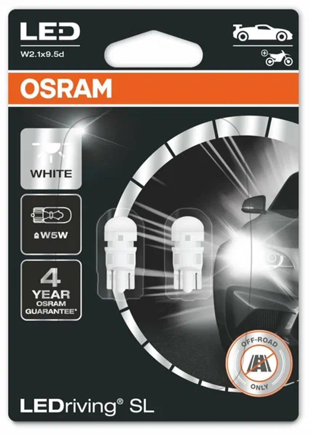 Светодиодная лампа W5W 12V W2.1x9.5d Osram LEDriving SL, 6000 K, комплект 2 шт.