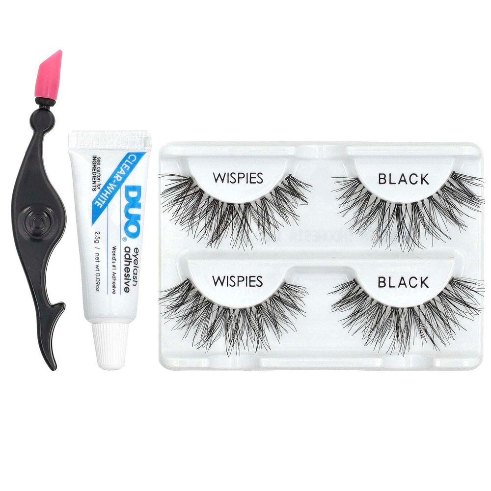 Ardell, Роскошный набор, накладные ресницы Wispies с аппликатором и клеем, 1 набор