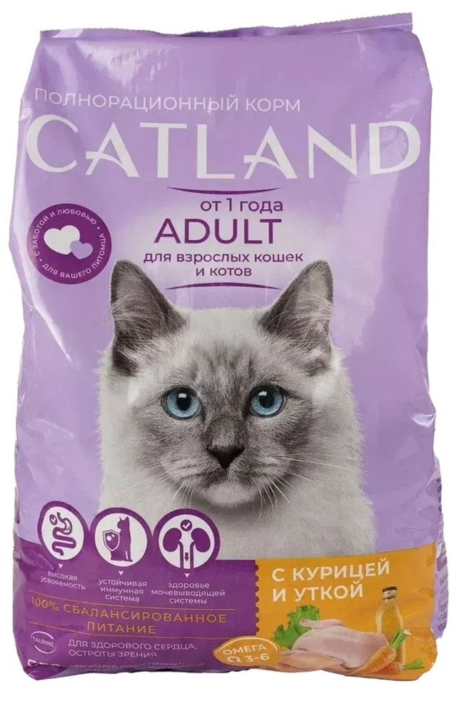 Catland корм для кошек с курицей и уткой для взрослых кошек 1,3кг