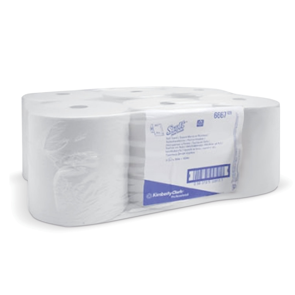 Полотенца бумажные рулонные KIMBERLY-CLARK Scott, КОМПЛЕКТ 6 шт., 304 м, белые, артикул 6667