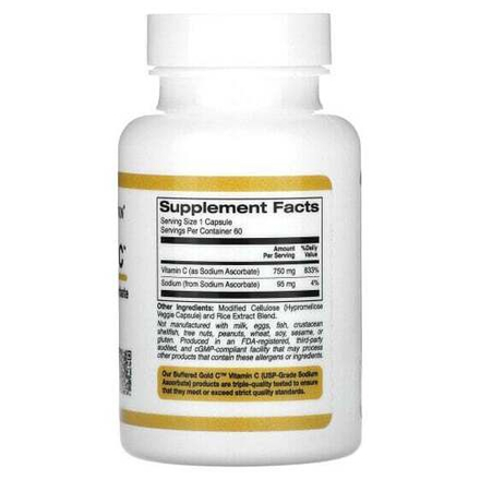 Витамин C Buffered Gold C, GOLD Standard Sodium Ascorbate (Vitamin C), 750 mg, 60 Veggie Capsules