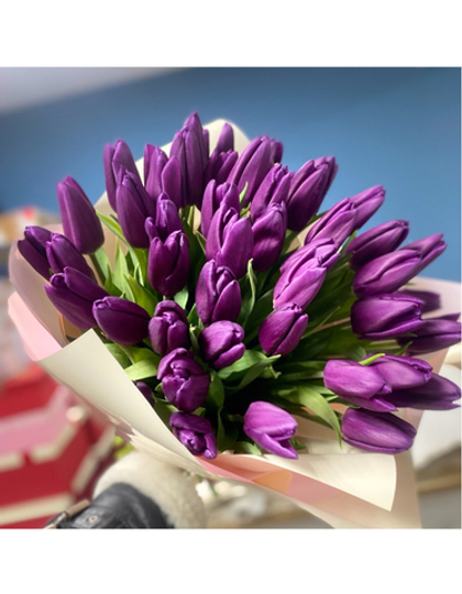 Букет из 45 фиолетовых тюльпанов