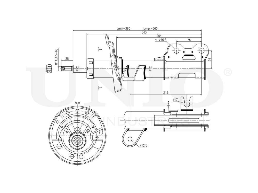 Амортизатор газовый передней подвески правый UNIO SAB-10311