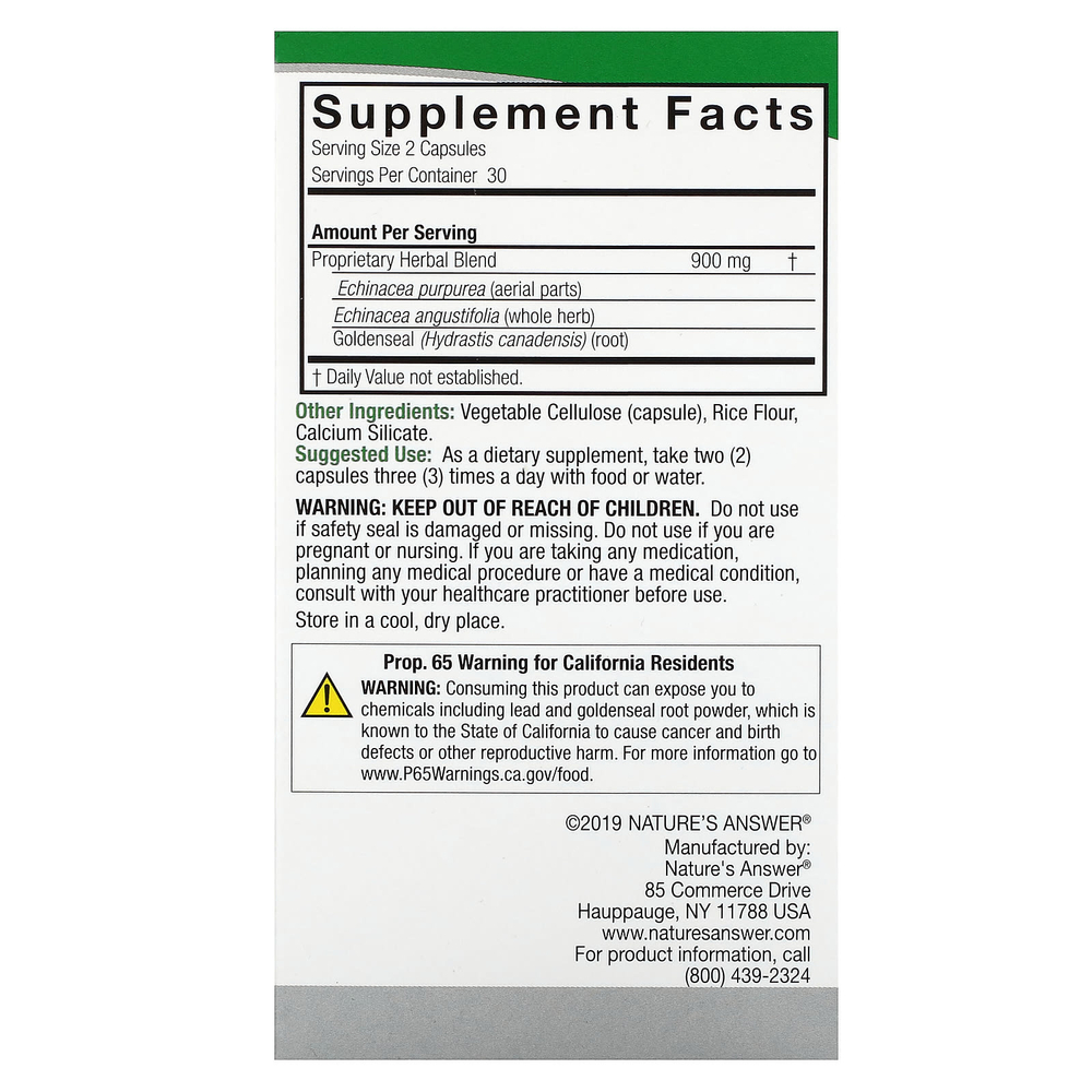Nature's Answer, эхинацея и желтокорень, 60 вегетарианских капсул